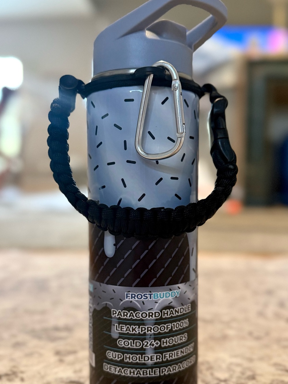 Frost Buddy Black Paracord Handle Water Bottle Accessory